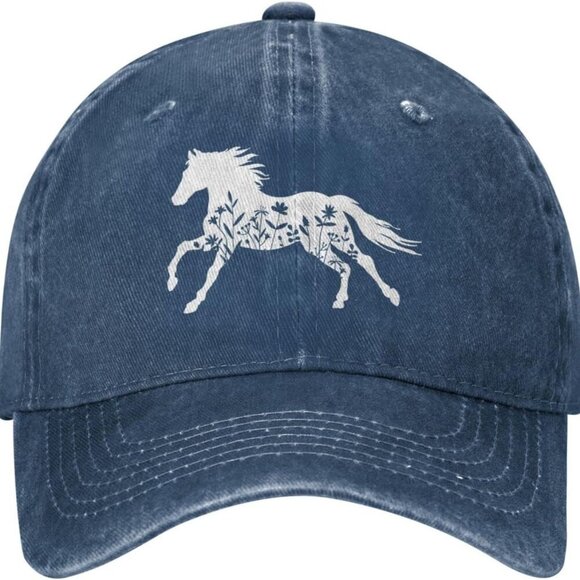 Women's Cotton Floral Horse Hat Adjustable Washed Vintage Baseball Cap - Picture 2 of 8